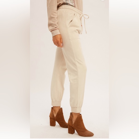 332. Soft Faux Suede Jogger Pant W/ Pockets Off White Cream NEW Item NWT S,M,L - Picture 3 of 5